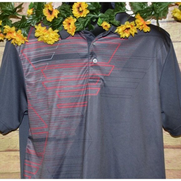 PGA Tour Pro Series Athletic Fit Gray Red Polo Golf  Shirt Size L Logo Stripe - Picture 2 of 7